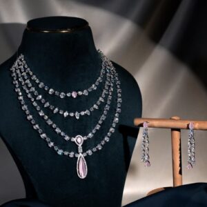 Four-Layer AD White & Pink Necklace Set - 20% OFF