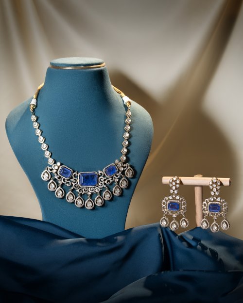 Celestial Royal Grace blue Kundan Set - 40% OFF