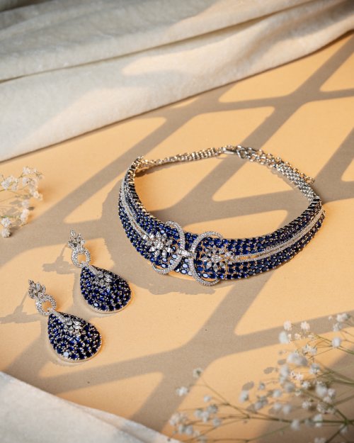 Blue Petal Shine AD Choker Set - 20% OFF